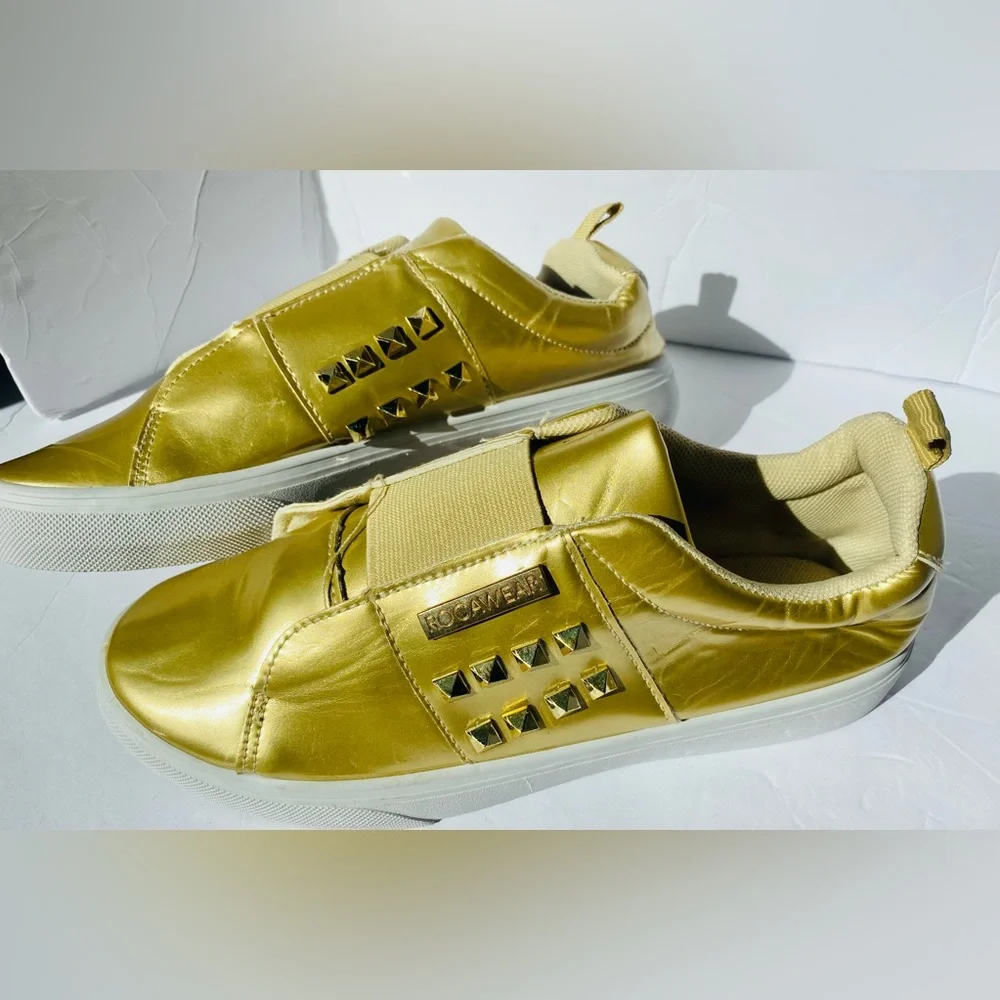 Rockawear Footwear Gold Shoes with Spikes,‎ 7